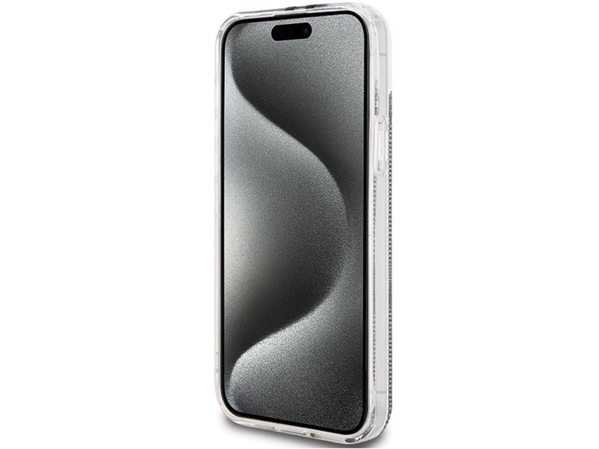 Capa Guess IML 4G com listras douradas para iPhone 15 Plus / 14 Plus - preta