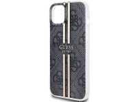 Capa Guess IML 4G com listras douradas para iPhone 15 Plus / 14 Plus - preta