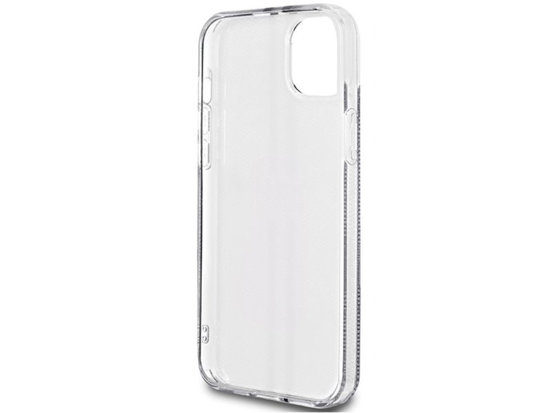 Capa Guess IML 4G com listras douradas para iPhone 15 Plus / 14 Plus - preta