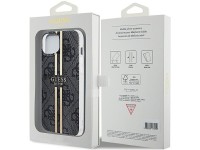 Capa Guess IML 4G com listras douradas para iPhone 15 Plus / 14 Plus - preta