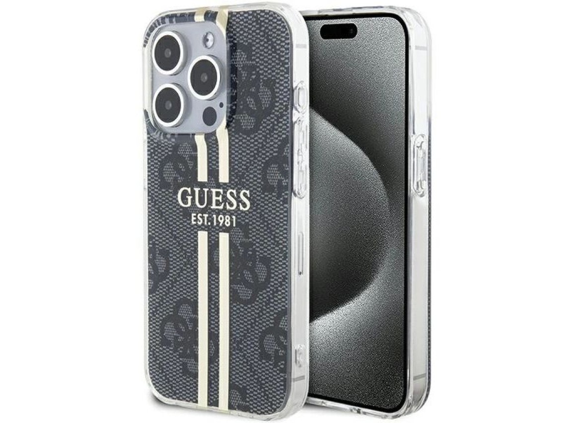 Funda Guess IML 4G Gold Stripe para iPhone 15 Pro - negra