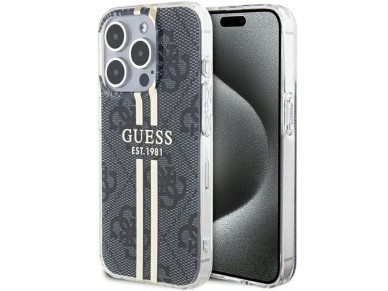 Capa Guess IML 4G Gold Stripe para iPhone 15 Pro - preta
