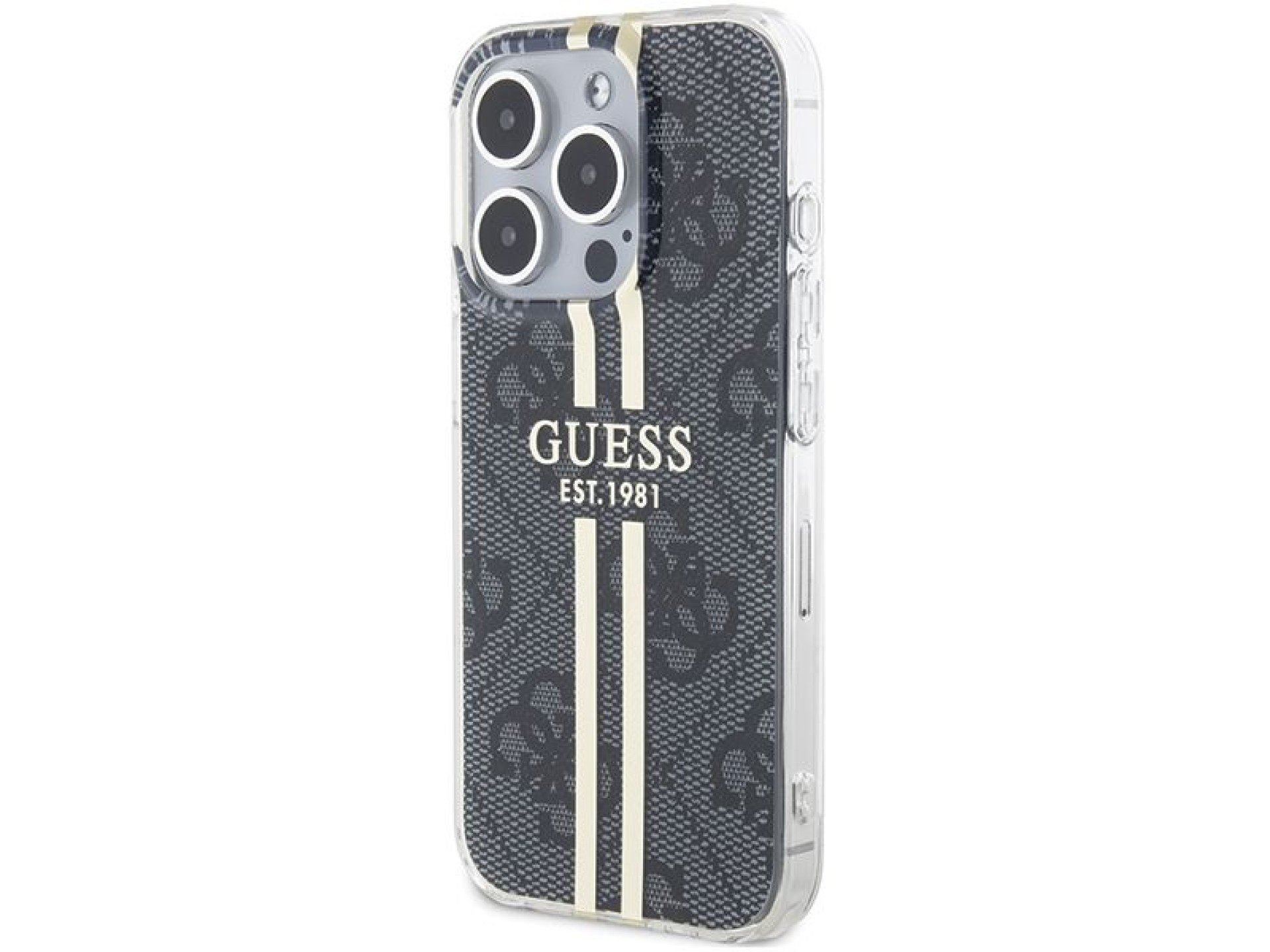 Funda Guess IML 4G Gold Stripe para iPhone 15 Pro - negra