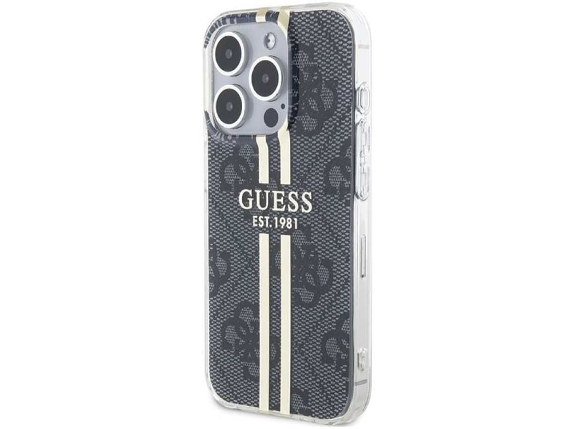 Funda Guess IML 4G Gold Stripe para iPhone 15 Pro - negra