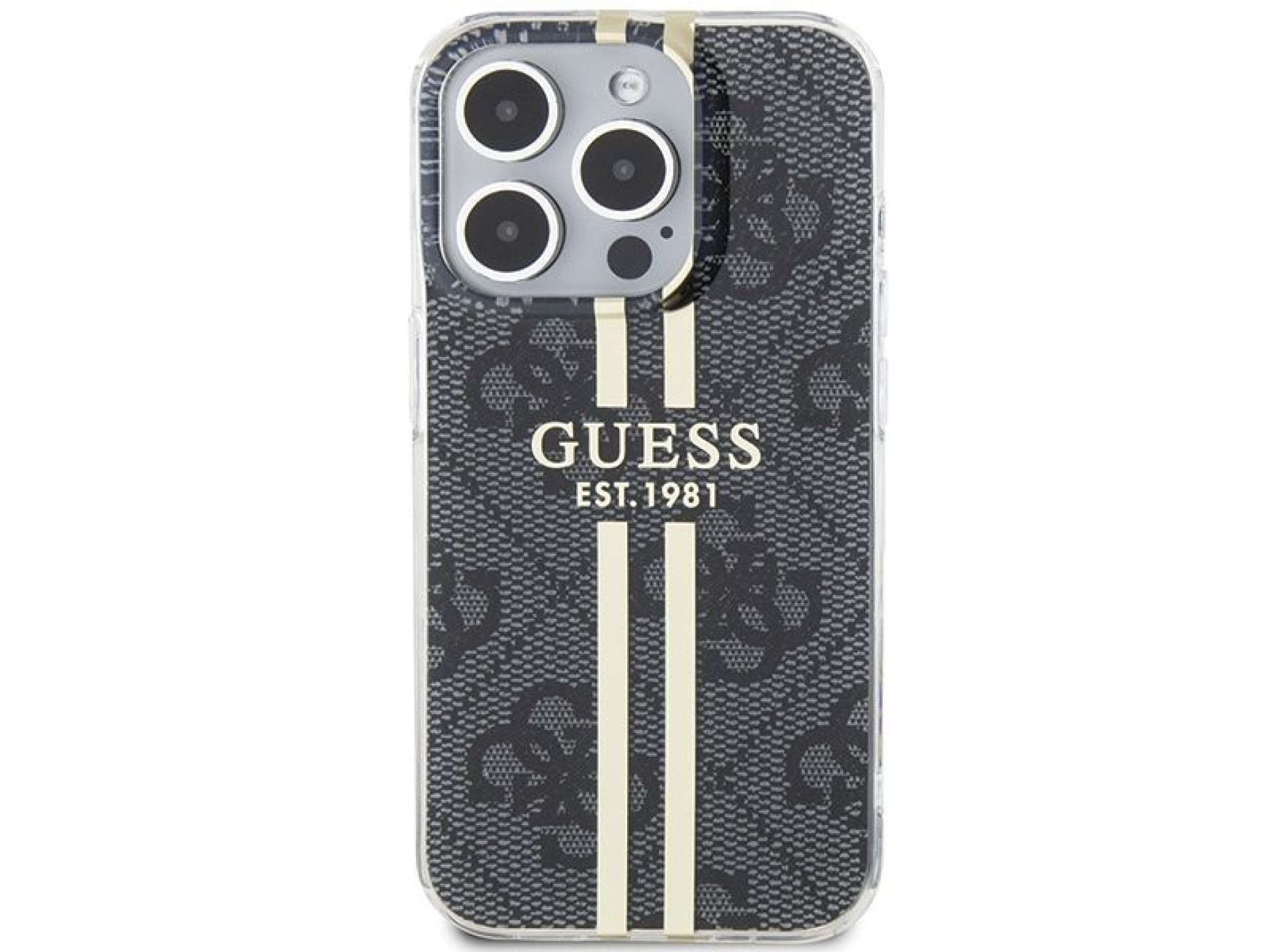 Funda Guess IML 4G Gold Stripe para iPhone 15 Pro - negra