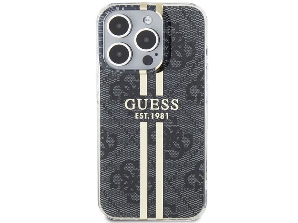 Funda Guess IML 4G Gold Stripe para iPhone 15 Pro - negra