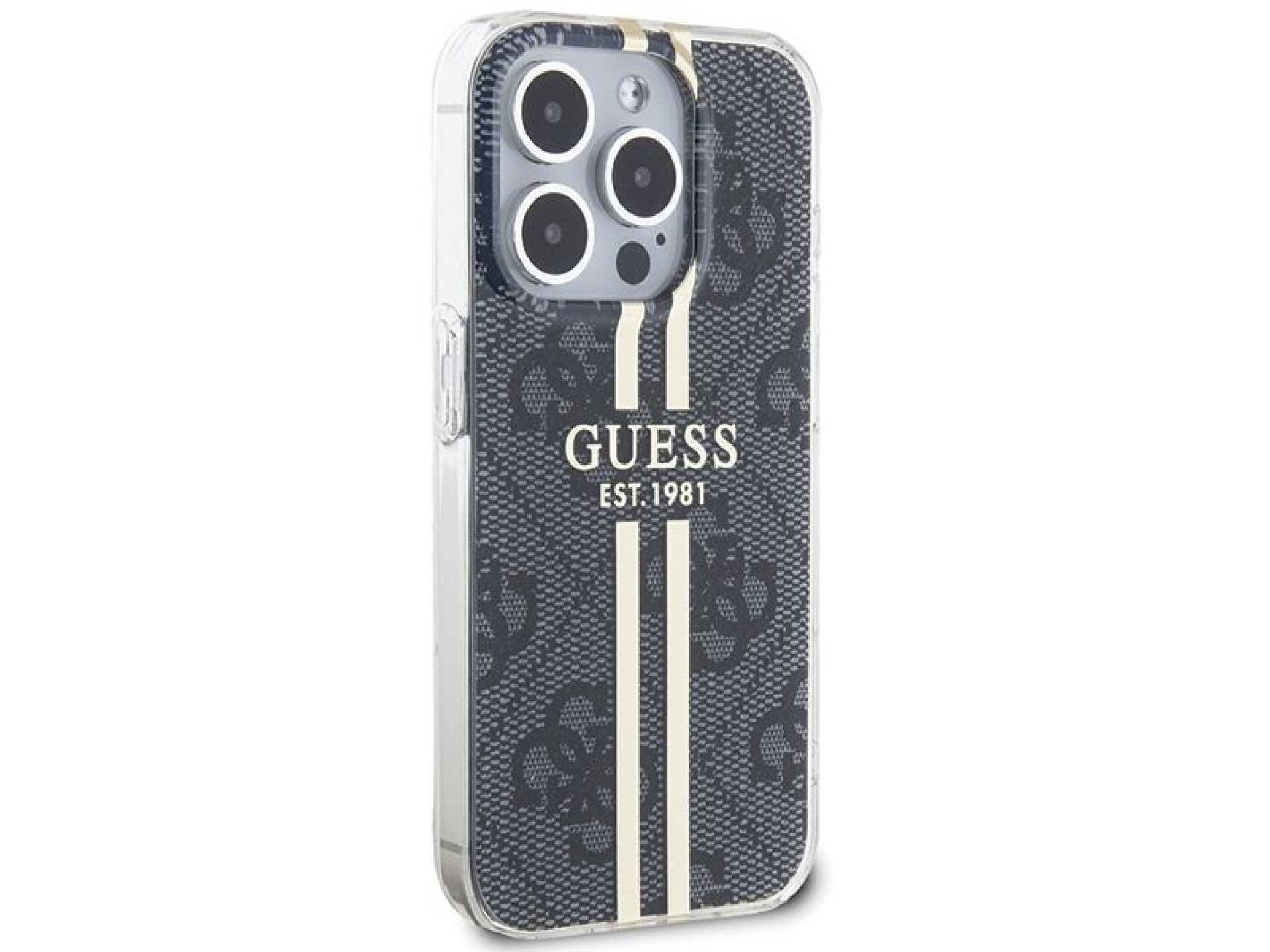 Funda Guess IML 4G Gold Stripe para iPhone 15 Pro - negra