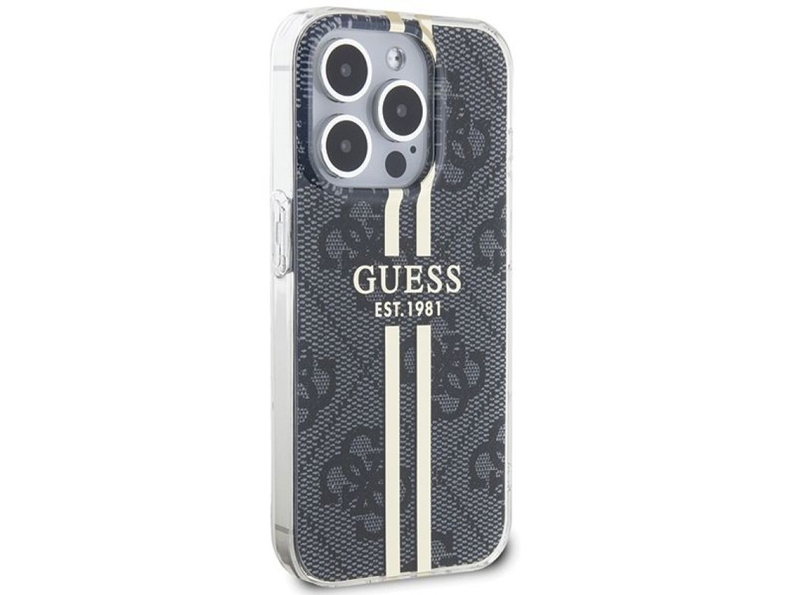 Funda Guess IML 4G Gold Stripe para iPhone 15 Pro - negra