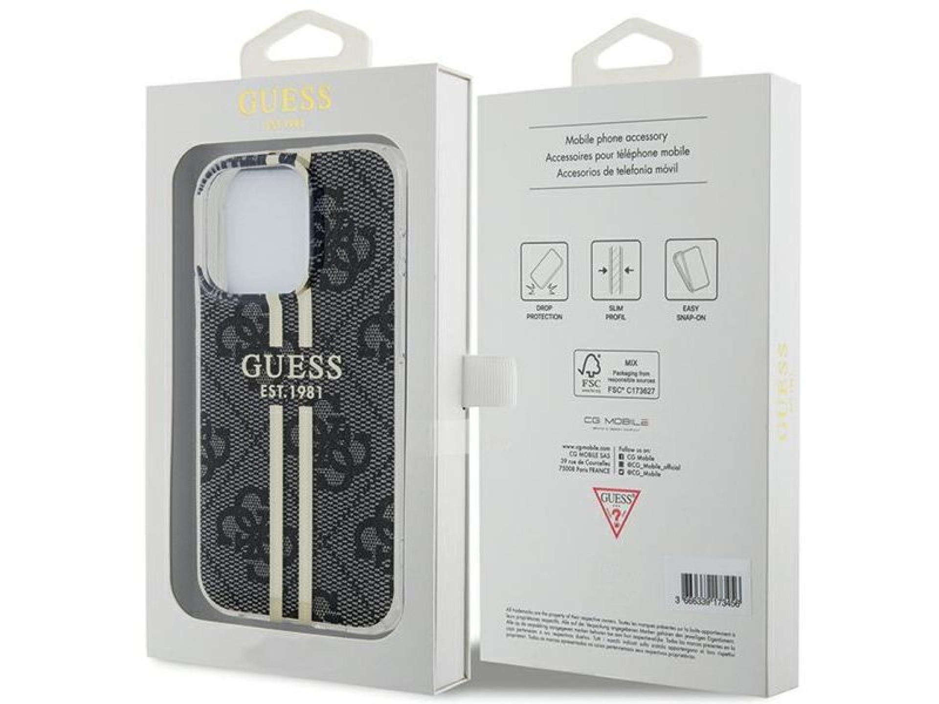 Funda Guess IML 4G Gold Stripe para iPhone 15 Pro - negra
