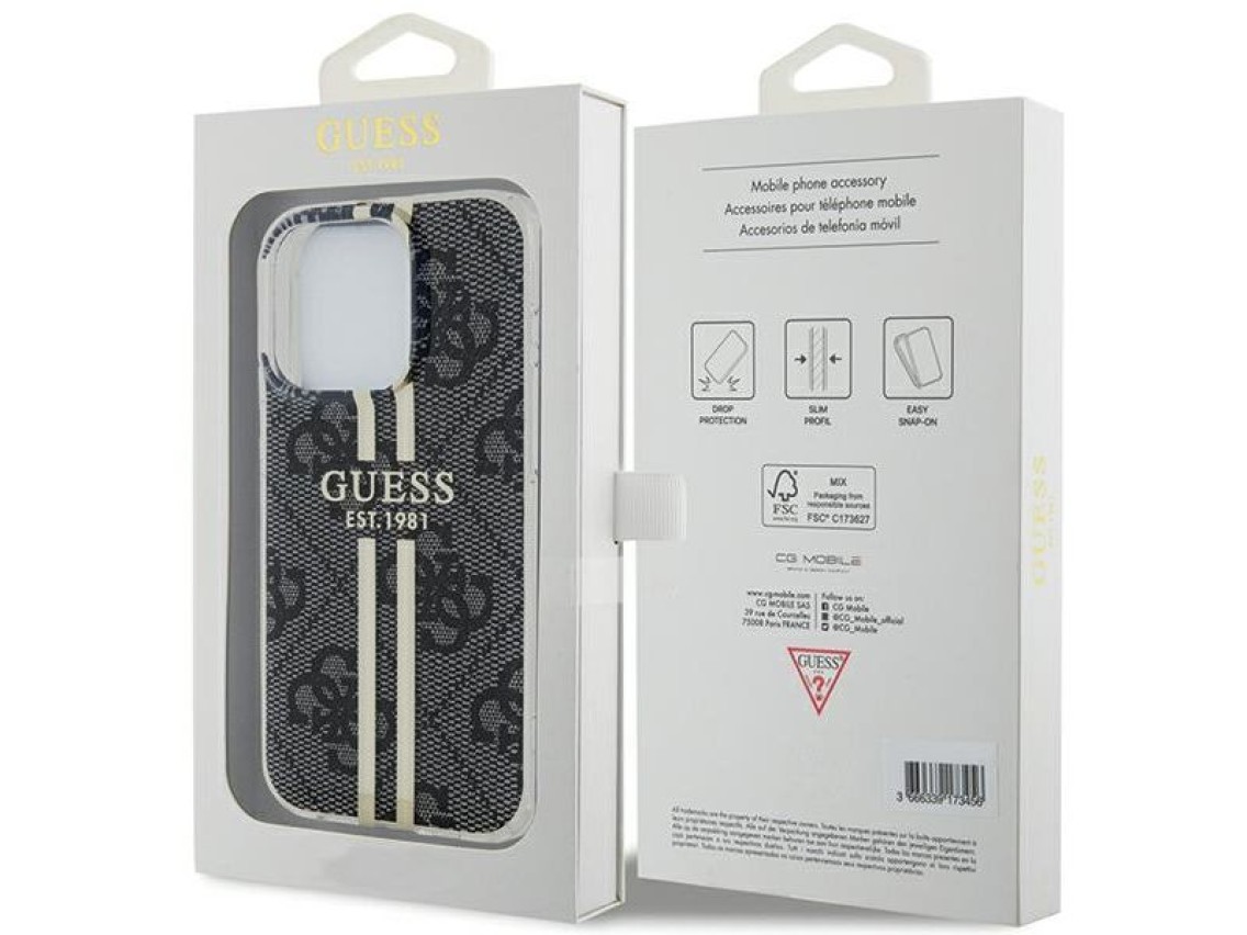 Funda Guess IML 4G Gold Stripe para iPhone 15 Pro - negra