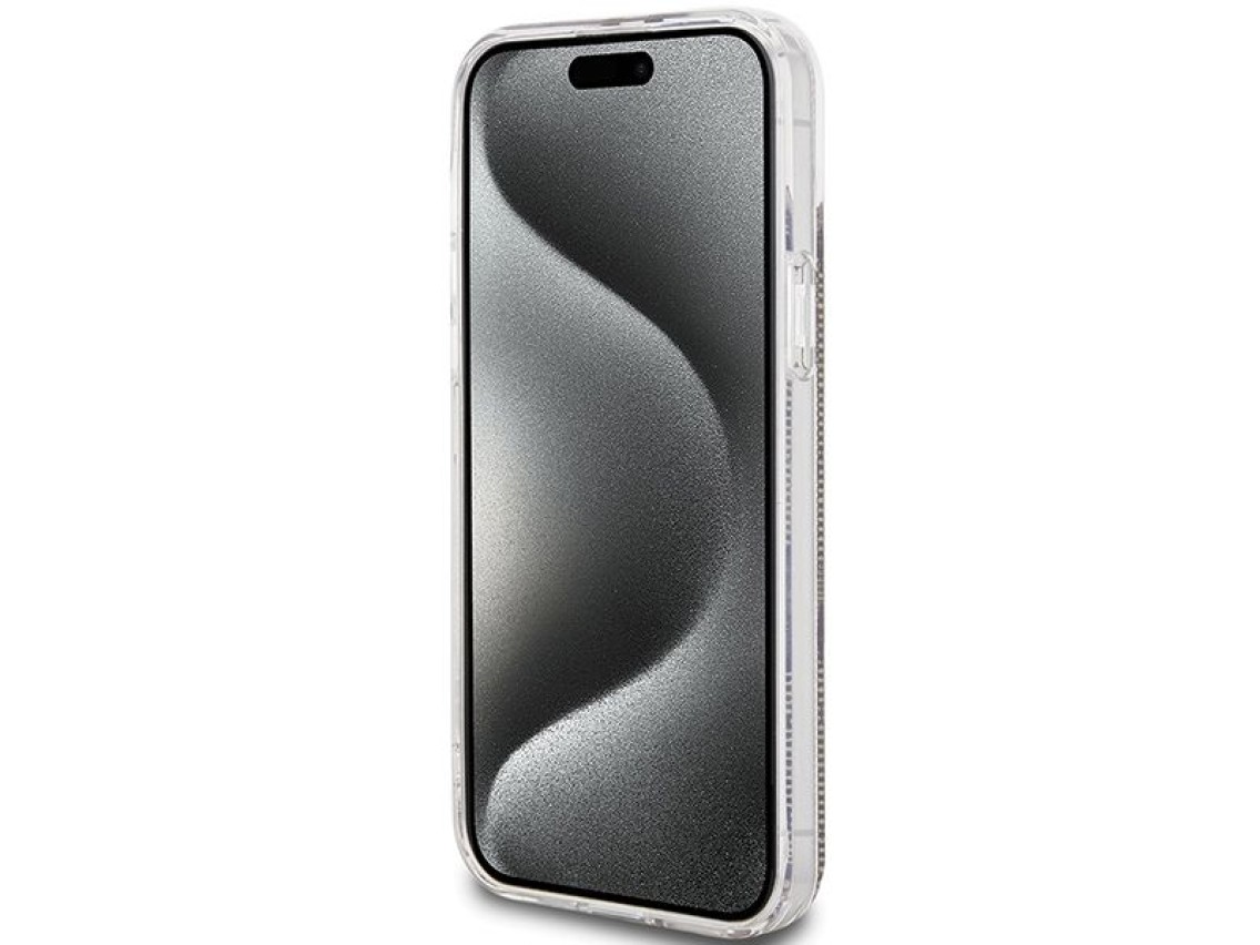 Capa Guess IML 4G com listras douradas para iPhone 15 Plus / 14 Plus - marrom
