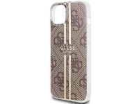 Capa Guess IML 4G com listras douradas para iPhone 15 Plus / 14 Plus - marrom