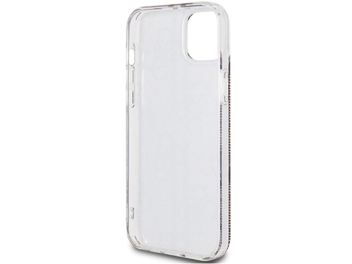 Capa Guess IML 4G com listras douradas para iPhone 15 Plus / 14 Plus - marrom