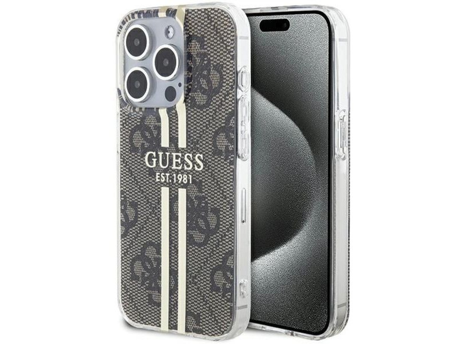 Capa Guess IML 4G Gold Stripe para iPhone 15 Pro - marrom