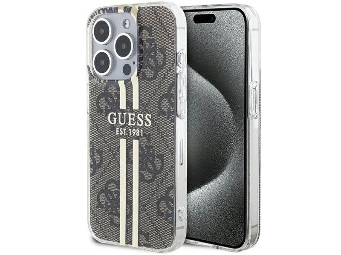 Capa Guess IML 4G Gold Stripe para iPhone 15 Pro - marrom