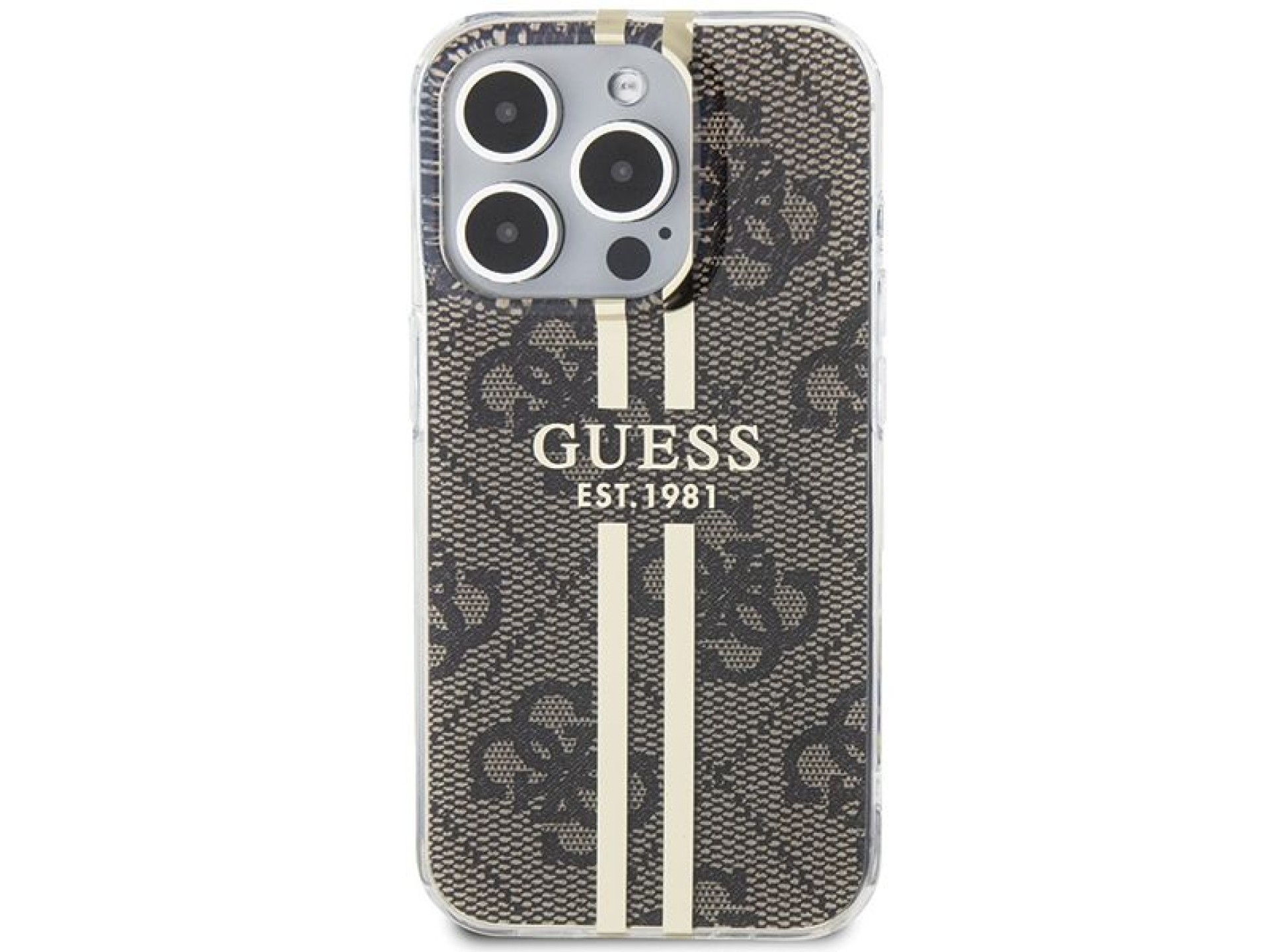 Capa Guess IML 4G Gold Stripe para iPhone 15 Pro - marrom