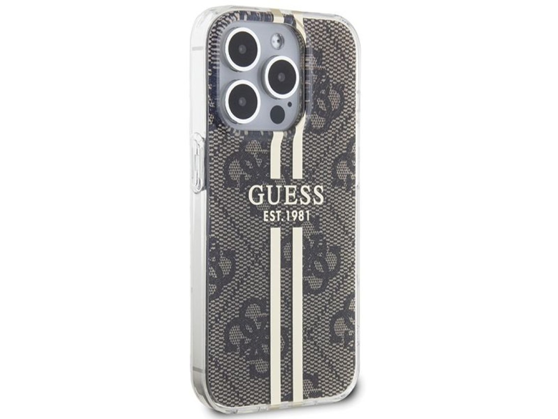 Capa Guess IML 4G Gold Stripe para iPhone 15 Pro - marrom