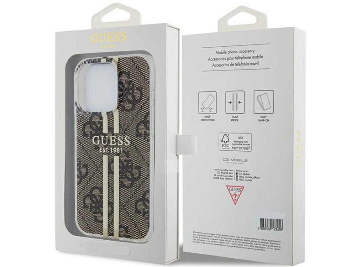 Capa Guess IML 4G Gold Stripe para iPhone 15 Pro - marrom