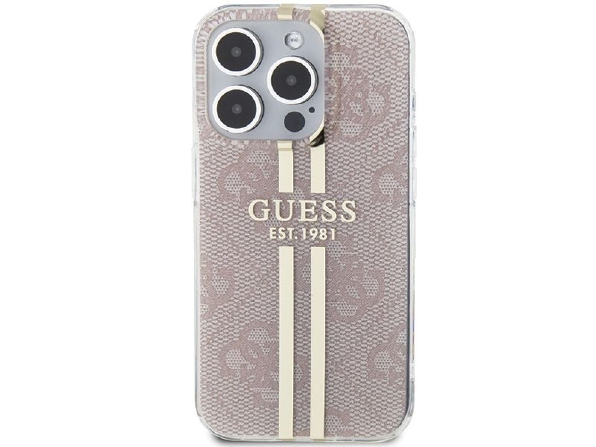 Funda Guess IML 4G Gold Stripe para iPhone 15 Pro - rosa