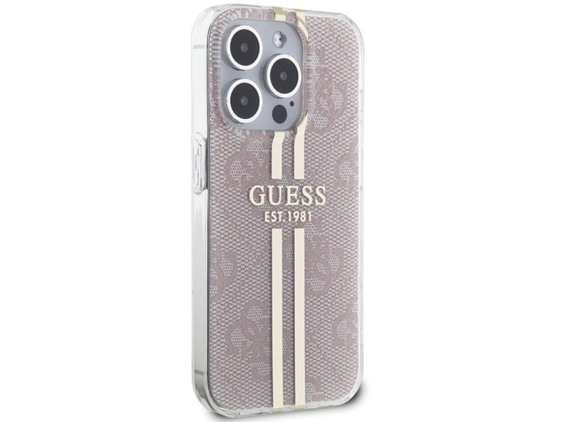 Funda Guess IML 4G Gold Stripe para iPhone 15 Pro - rosa