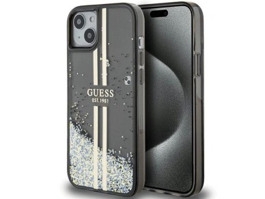 Guess Liquid Glitter Gold Stripes case for iPhone 15 Plus / 14 Plus - black Guess Liquid Glitter Gold Stripes case for iPhone 15 Plus / 14 Plus - black
