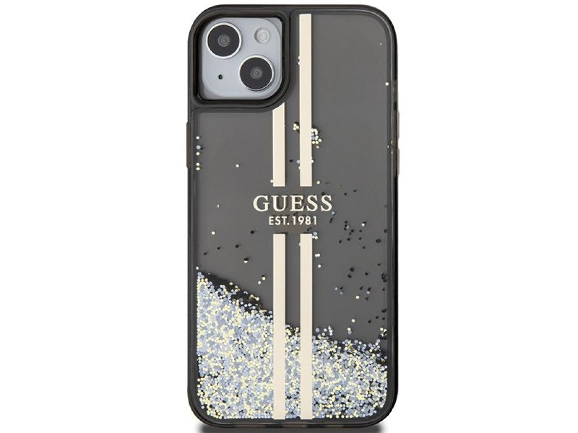 Funda Guess Liquid Glitter Gold Stripes para iPhone 15 Plus / 14 Plus - negra