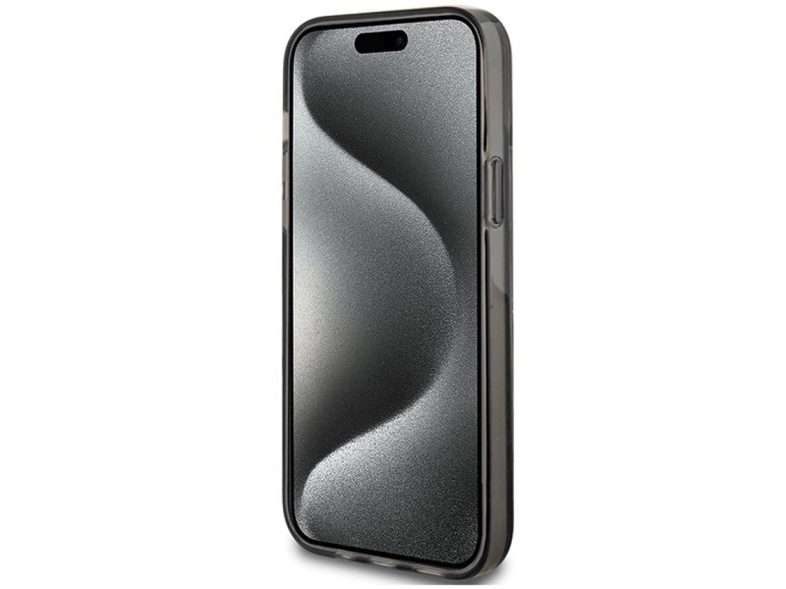 Funda Guess Liquid Glitter Gold Stripes para iPhone 15 Plus / 14 Plus - negra
