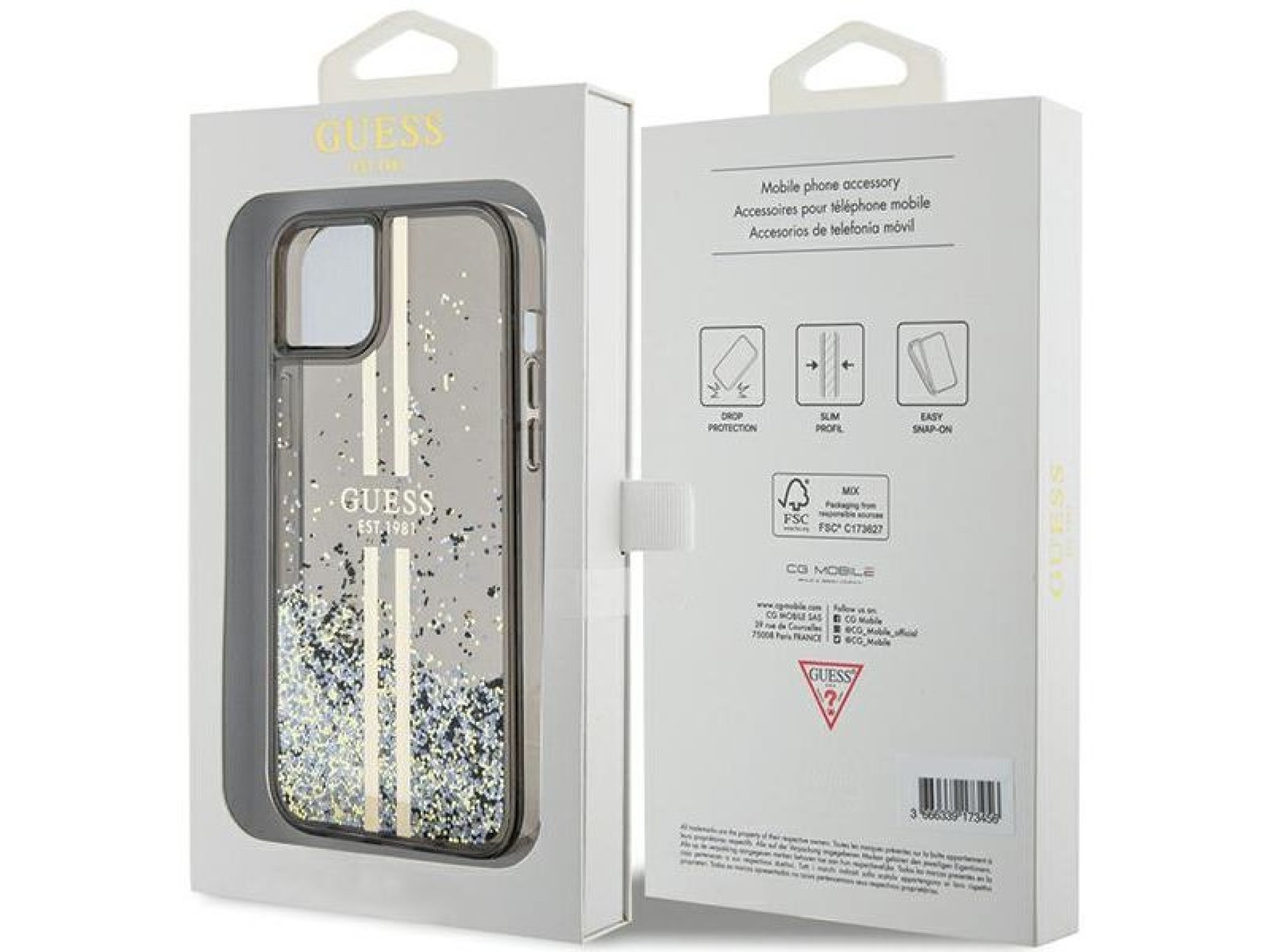 Guess Liquid Glitter Gold Stripes case for iPhone 15 Plus / 14 Plus - black