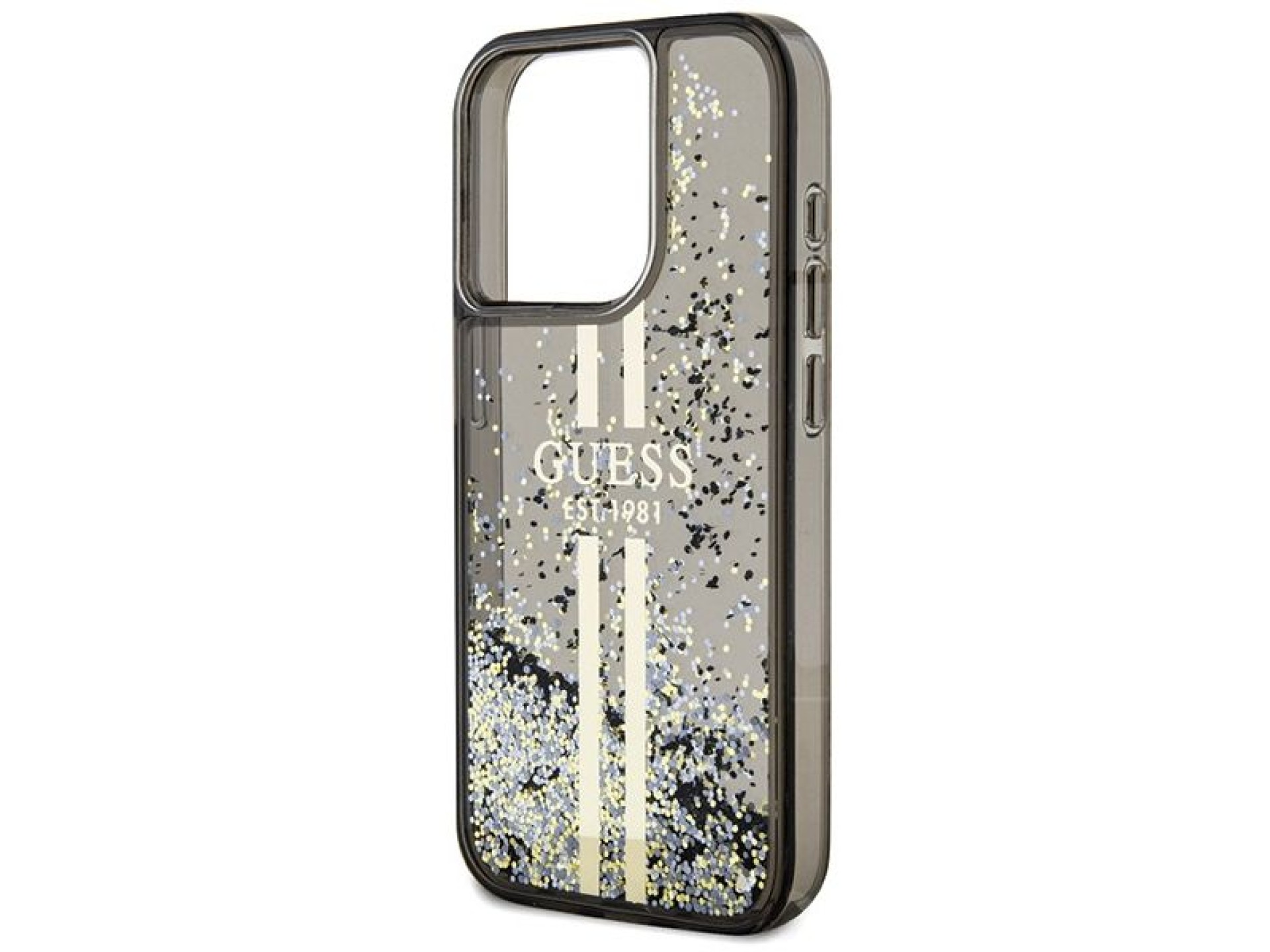 Capa Guess Liquid Glitter Gold Stripes para iPhone 15 Pro - preta