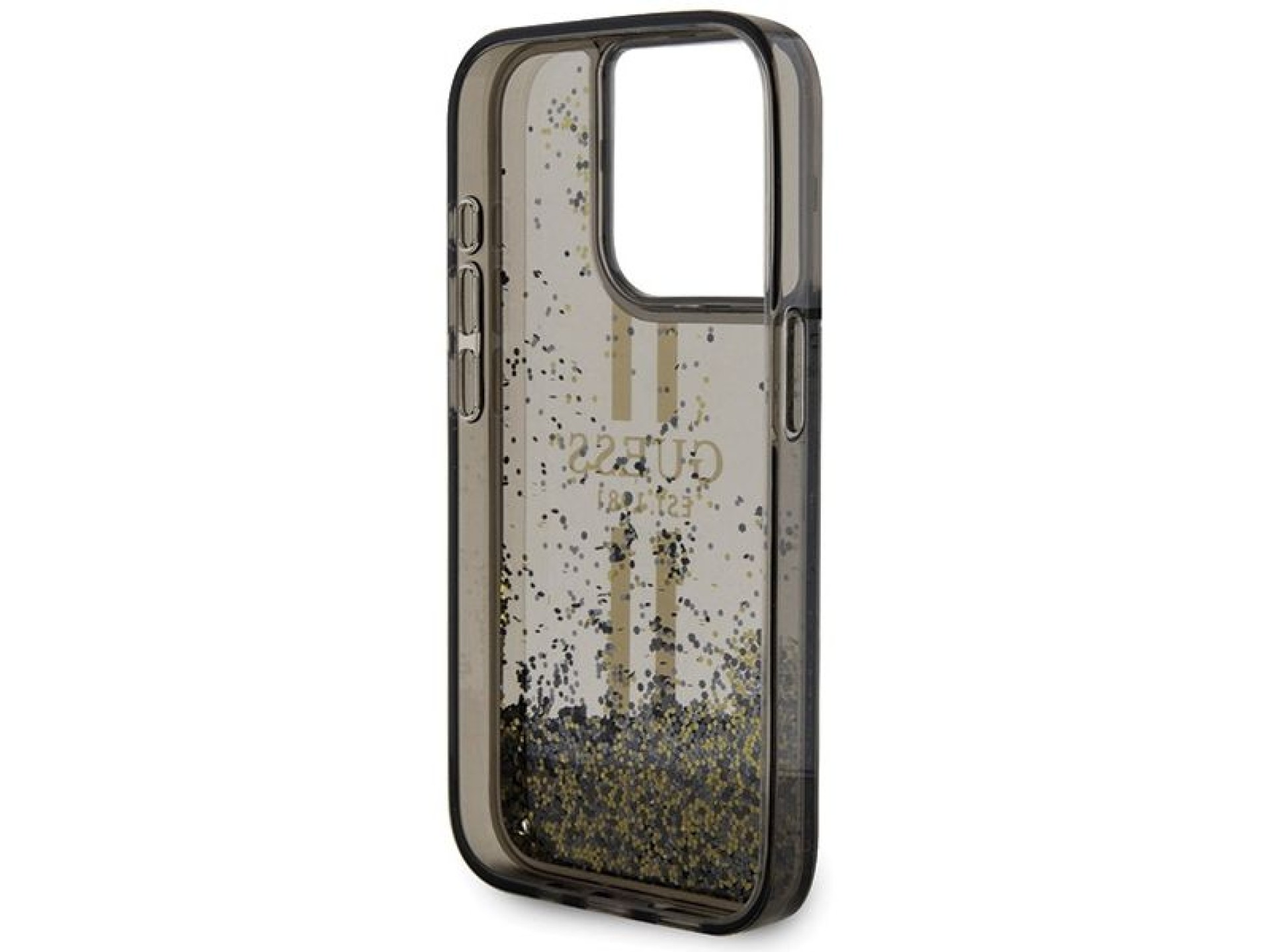 Capa Guess Liquid Glitter Gold Stripes para iPhone 15 Pro - preta