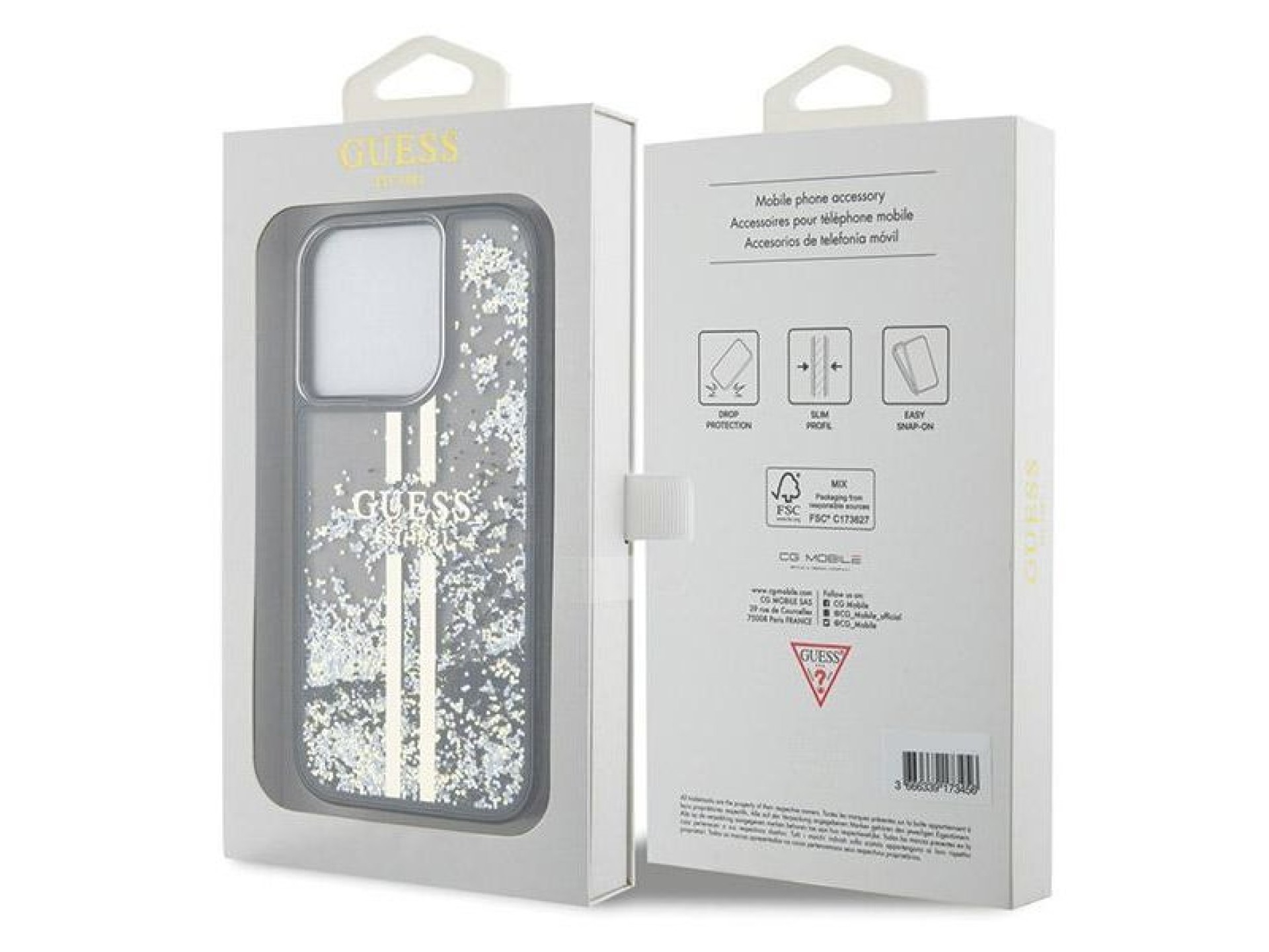 Capa Guess Liquid Glitter Gold Stripes para iPhone 15 Pro - preta