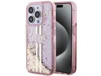 Capa Guess Liquid Glitter Gold Stripes para iPhone 15 Pro - rosa Capa Guess Liquid Glitter Gold Stripes para iPhone 15 Pro - rosa