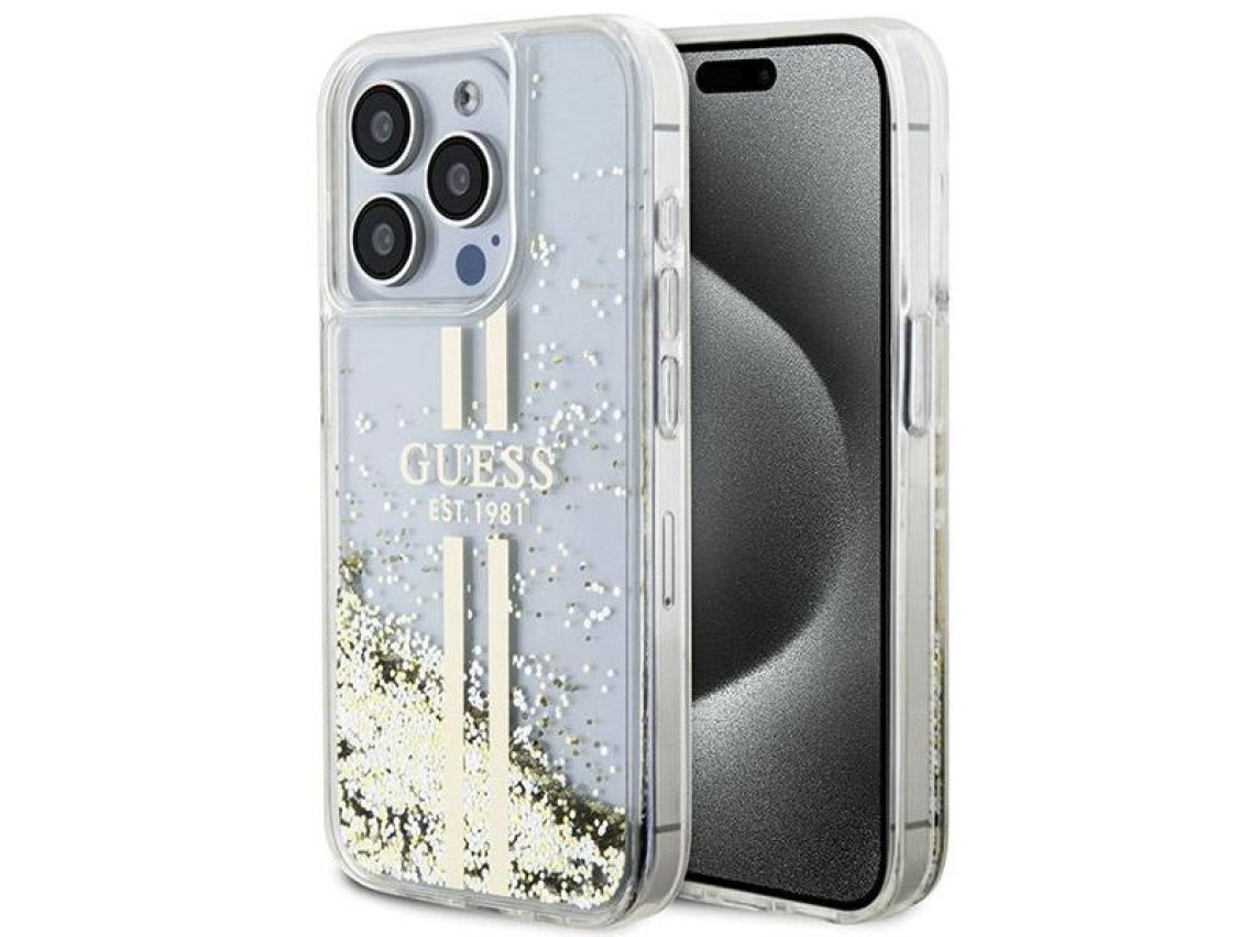 Guess Liquid Glitter Gold Stripes case for iPhone 15 Pro Max - transparent