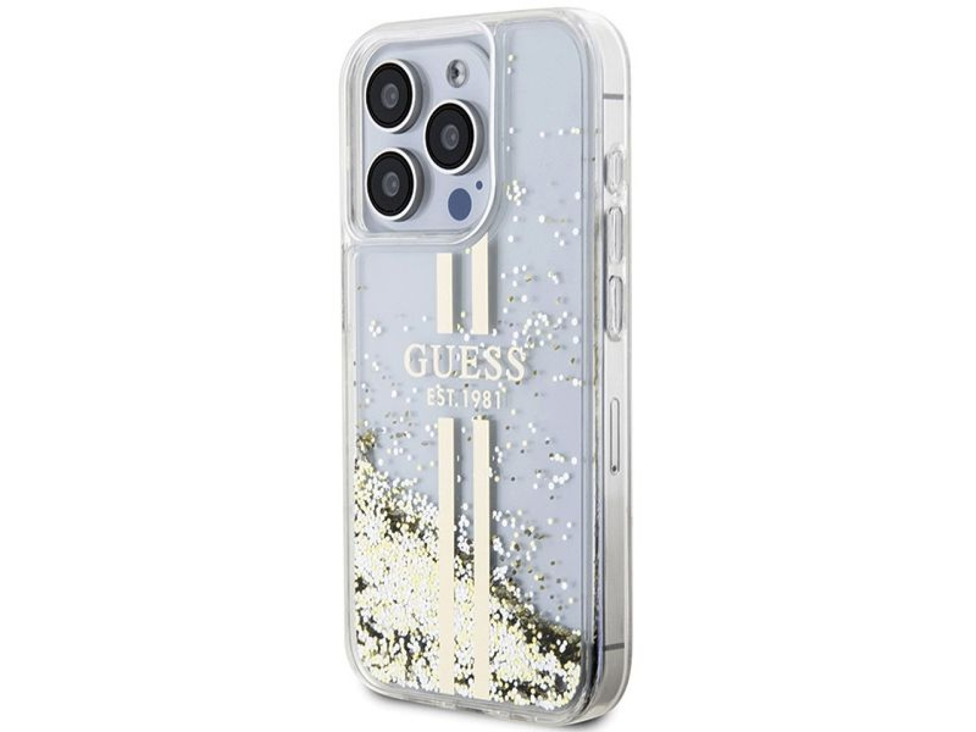 Guess Liquid Glitter Gold Stripes case for iPhone 15 Pro Max - transparent