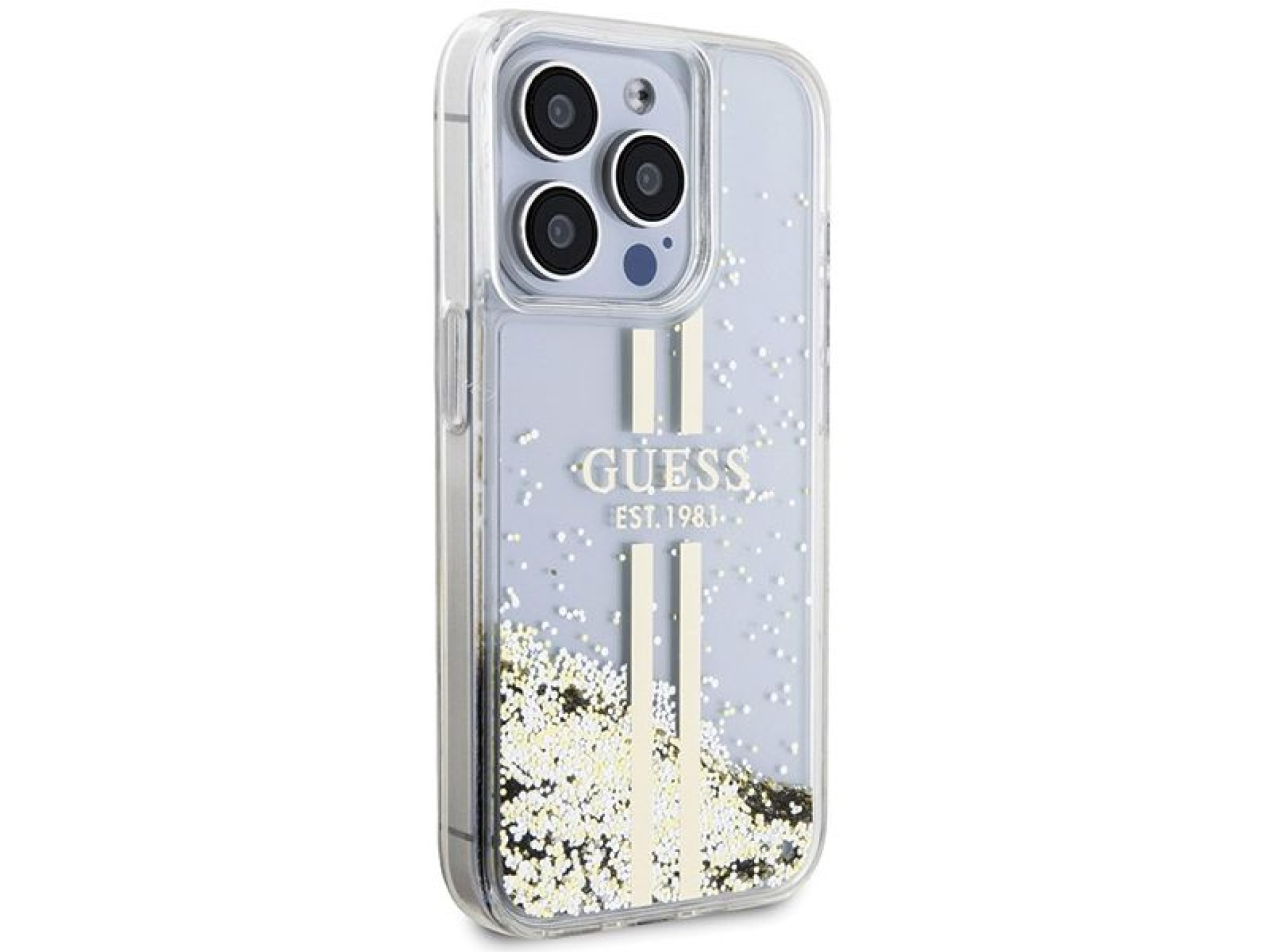 Guess Liquid Glitter Gold Stripes case for iPhone 15 Pro Max - transparent