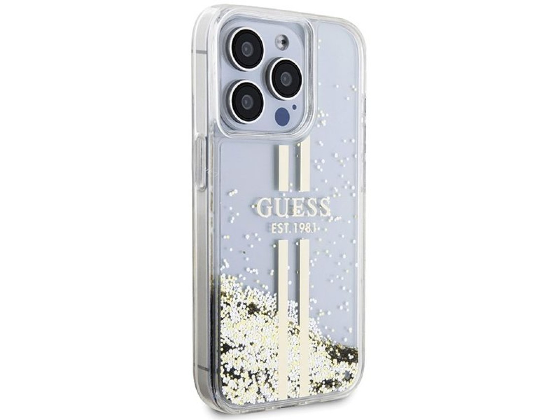 Guess Liquid Glitter Gold Stripes case for iPhone 15 Pro Max - transparent