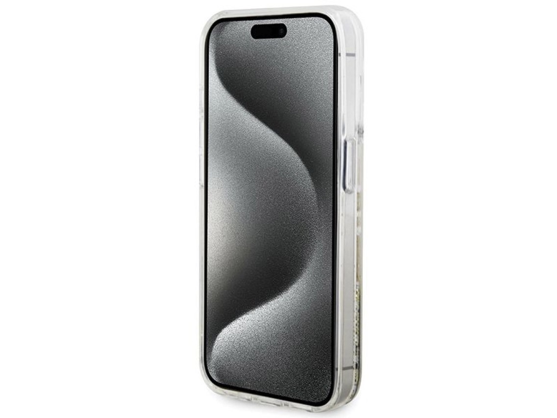 Guess Liquid Glitter Gold Stripes case for iPhone 15 Pro Max - transparent