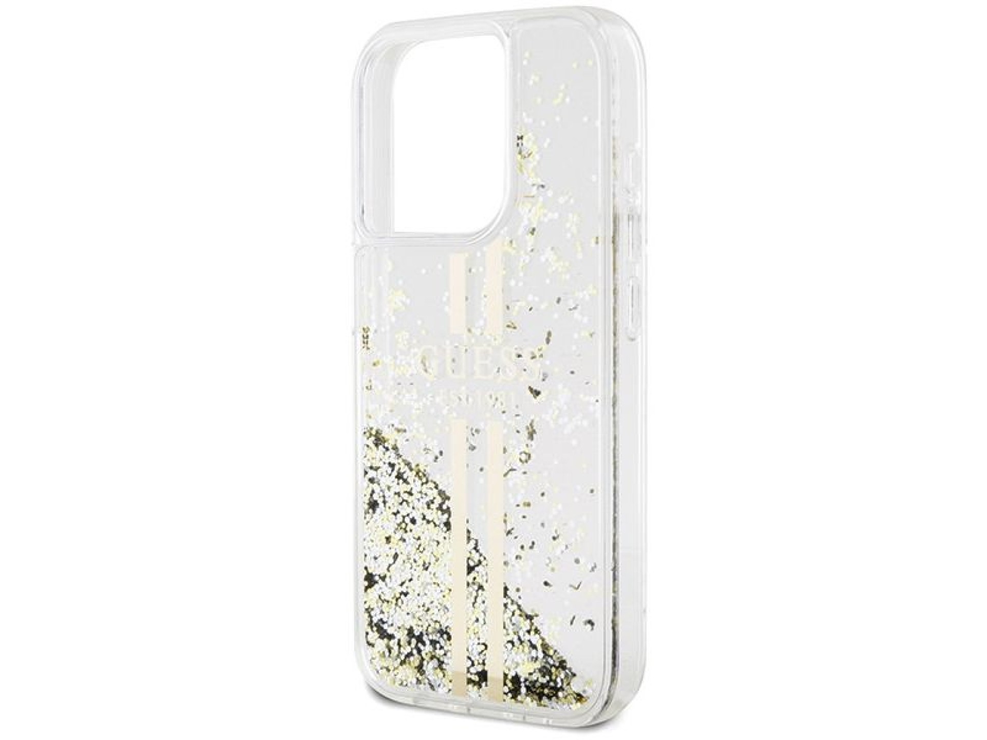 Guess Liquid Glitter Gold Stripes case for iPhone 15 Pro Max - transparent