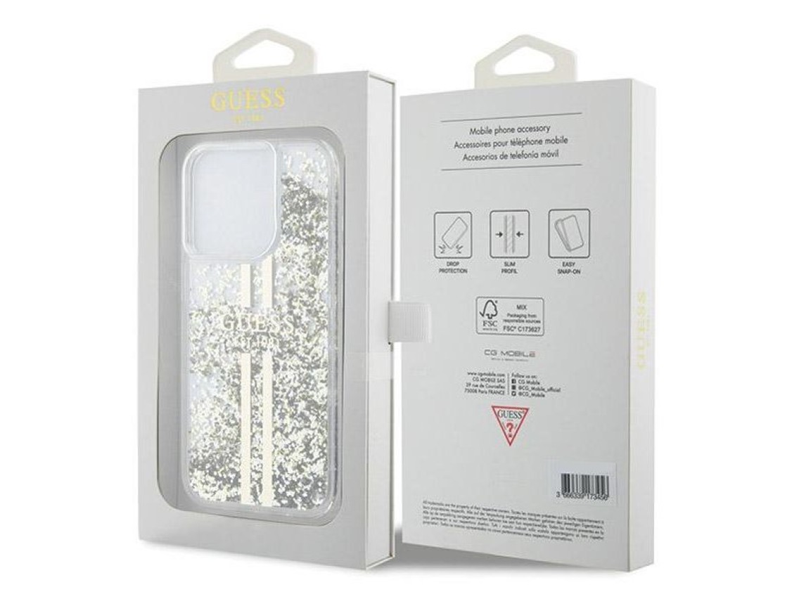 Guess Liquid Glitter Gold Stripes case for iPhone 15 Pro Max - transparent