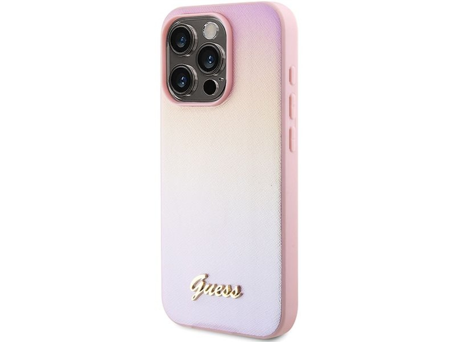 Guess Saffiano Iridescent Script case for iPhone 14 Pro - pink