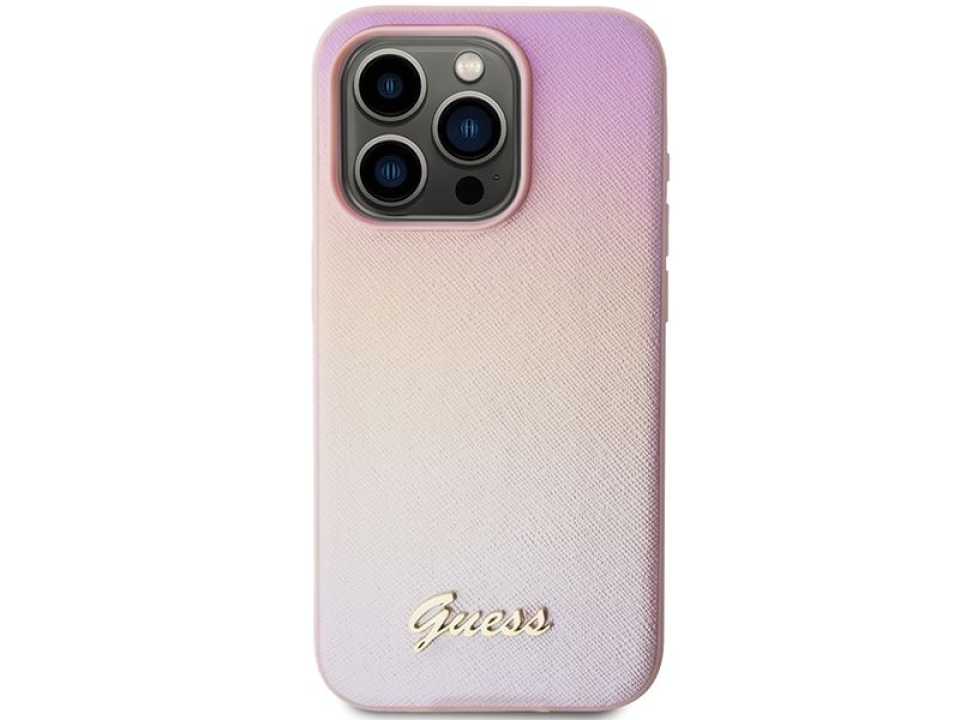Guess Saffiano Iridescent Script case for iPhone 14 Pro - pink