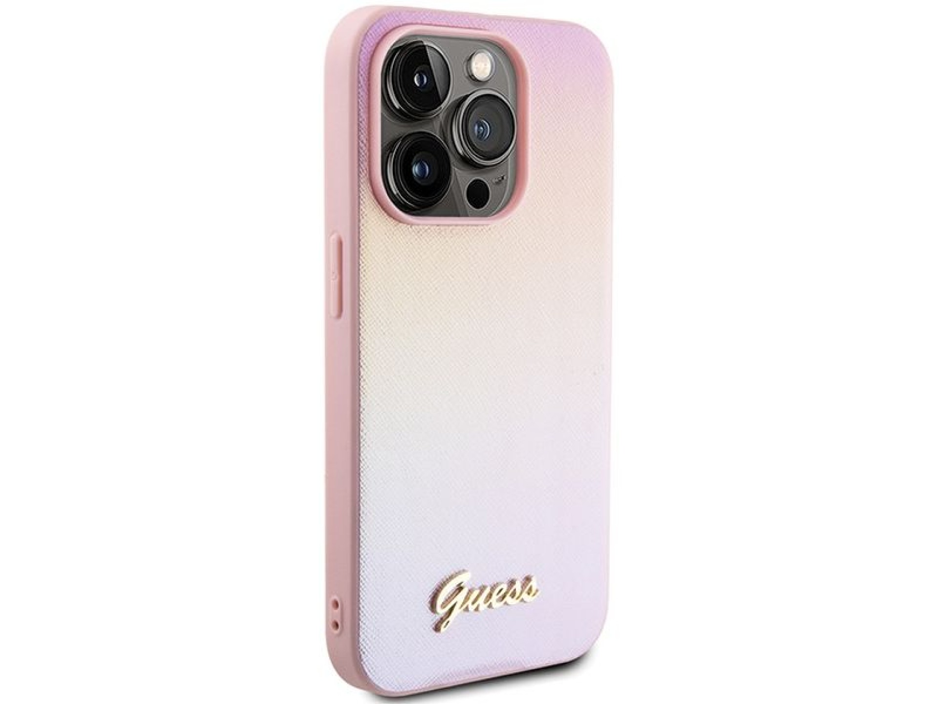 Guess Saffiano Iridescent Script case for iPhone 14 Pro - pink