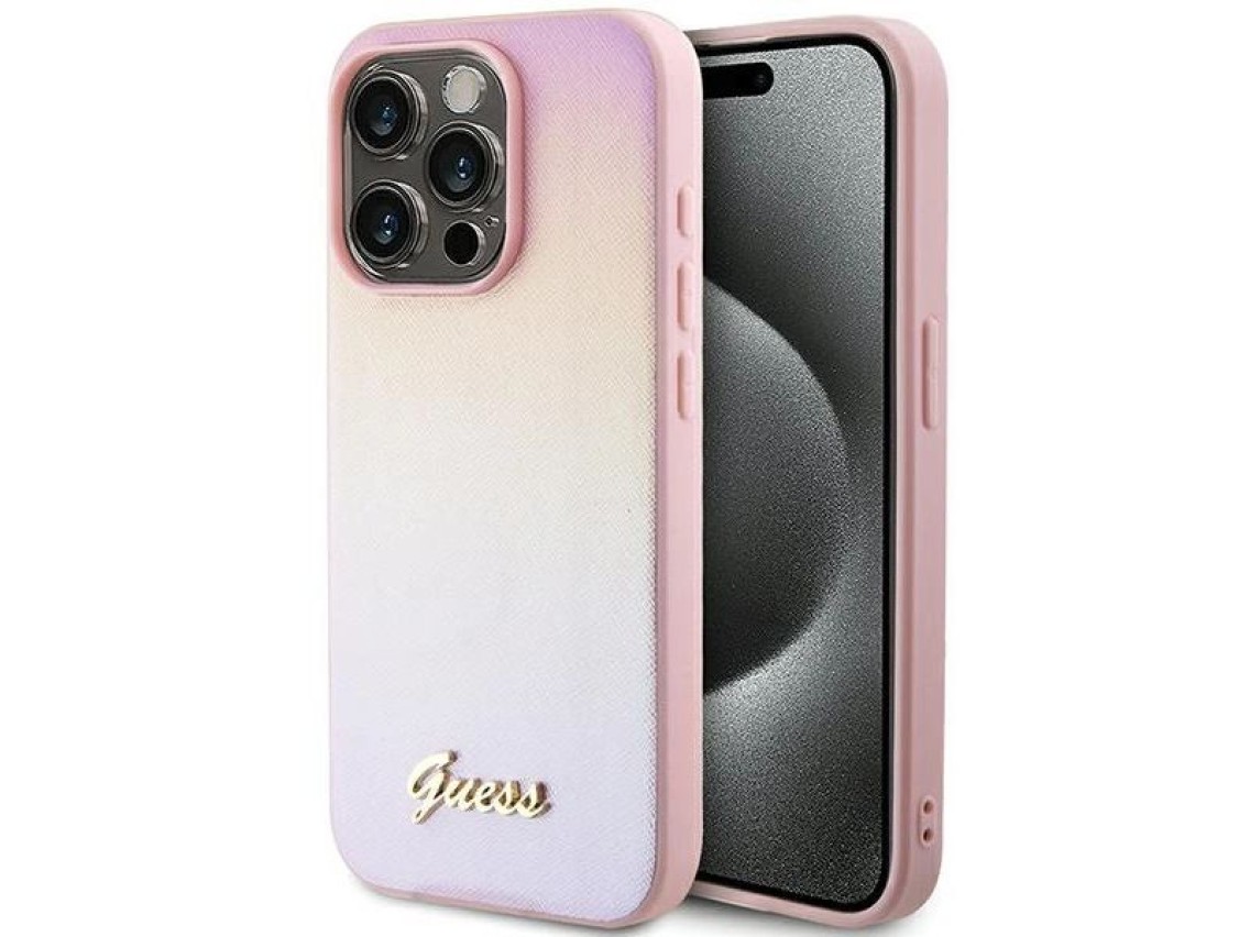Guess GUHCP15XPSAIRSP iPhone 15 Pro Max 6.7" pink/pink hardcase Saffiano Iridescent Script