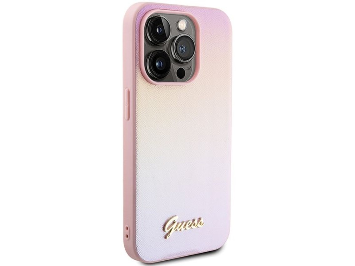 Guess GUHCP15XPSAIRSP iPhone 15 Pro Max 6.7" pink/pink hardcase Saffiano Iridescent Script