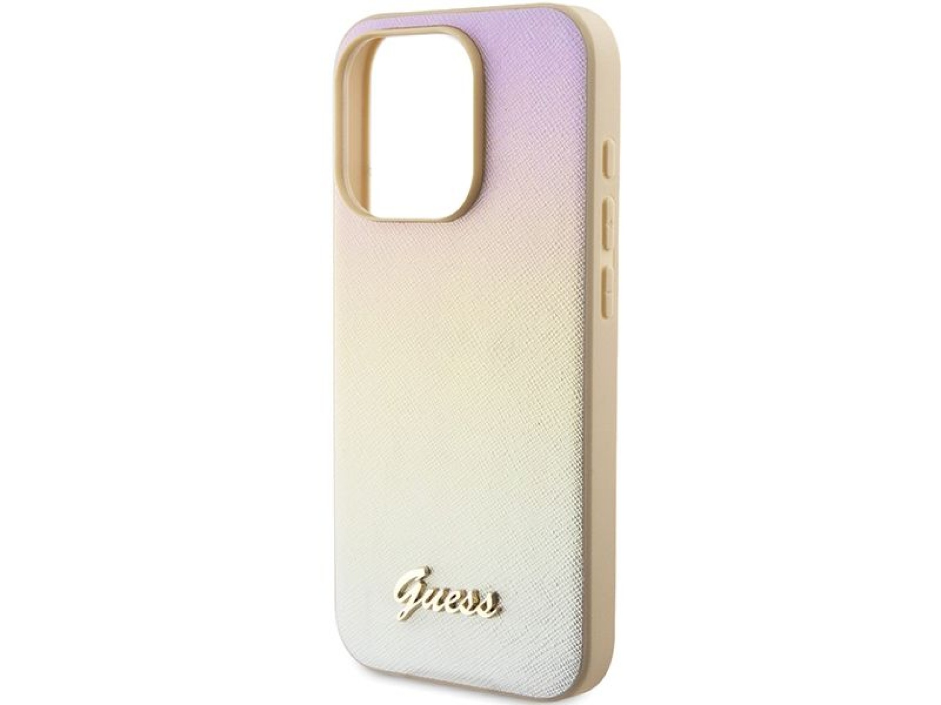 Capa Guess Saffiano Iridescent Script para iPhone 14 Pro - dourada