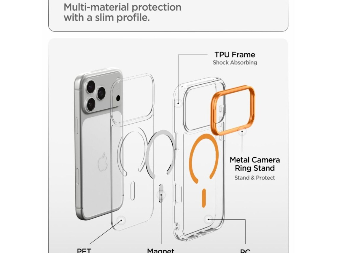 Funda Spigen Ultra Hybrid Optik S MagSafe para iPhone 18 Pro / 17 Pro - Naranja transparente