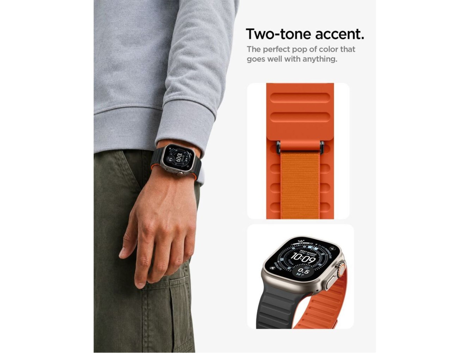 Spigen Athlex Air M Strap for Apple Watch 44/45/46/49 mm - Black and Orange