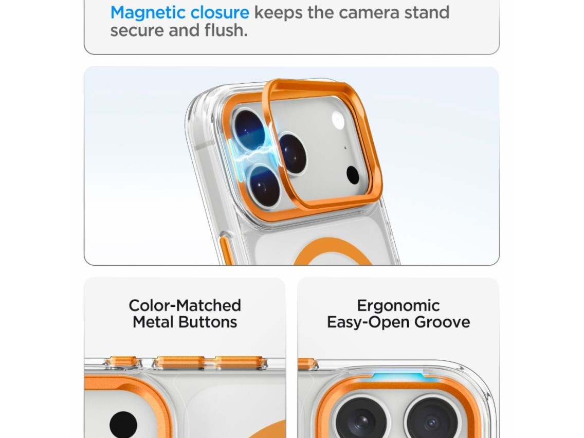 Funda Spigen Ultra Hybrid Optik S MagSafe para iPhone 18 Pro / 17 Pro - Naranja transparente