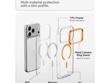 Spigen Ultra Hybrid Optik S MagSafe Case for iPhone 18 Pro / 17 Pro - Transparent Orange
