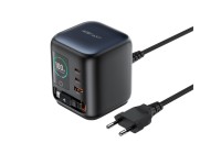 Acefast Z10 GaN 100W 3xUSB Desktop Charger with Retractable USB-C Cable and TFT Display - Black